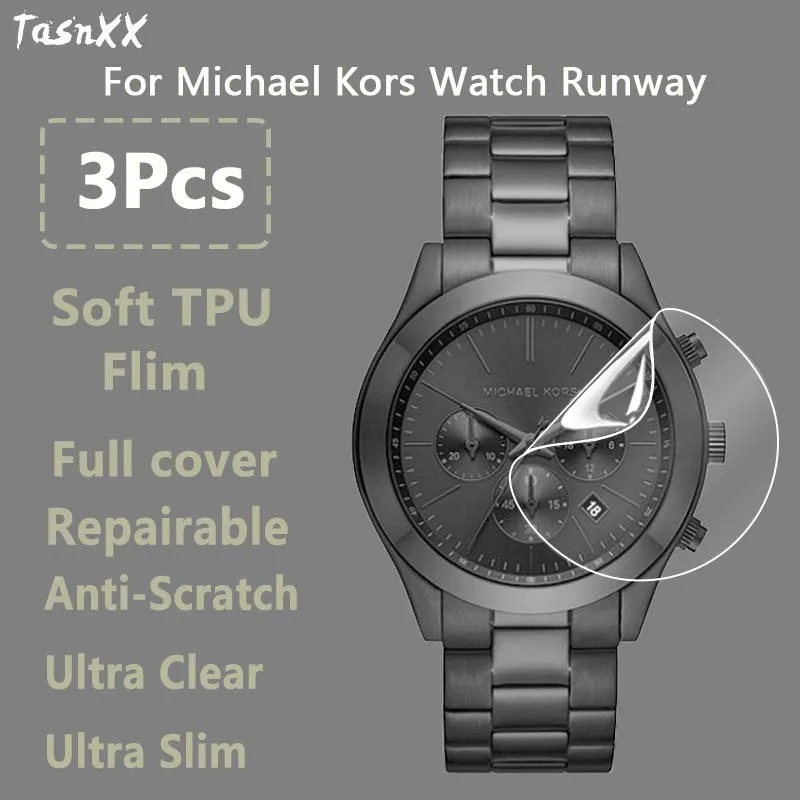 3Pcs For Michael Kors MK Oversized Slim Runway 38mm 44mm Ultra Clear Soft Hydrogel Repairable Film Screen Protector -Not Glass
