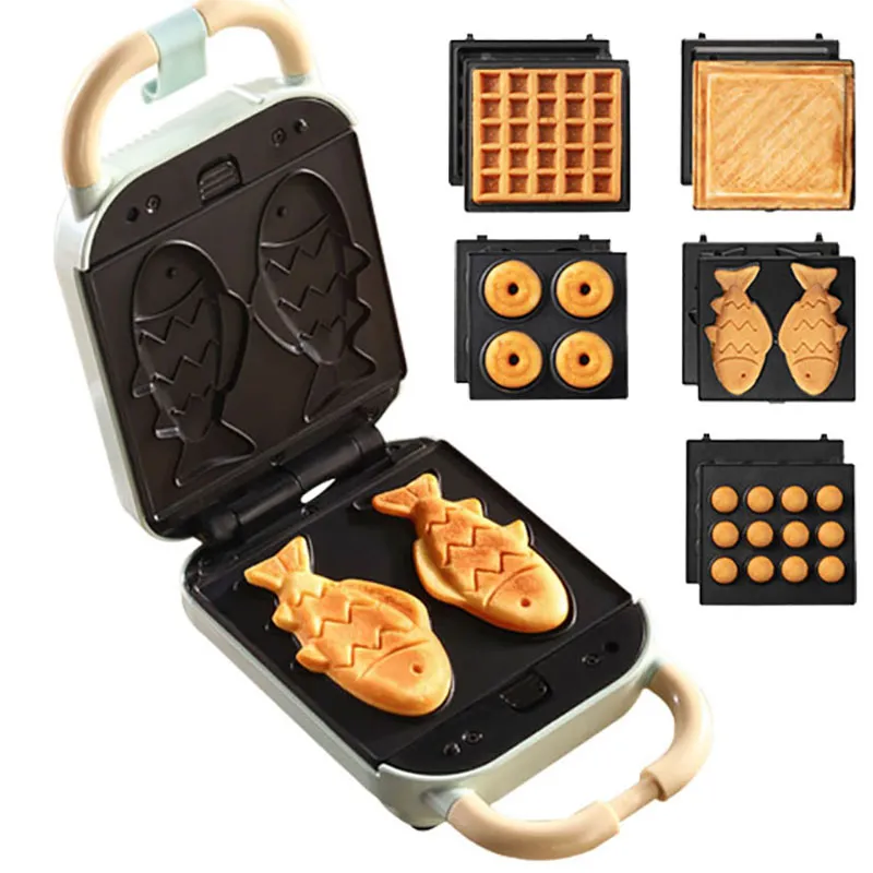 5in1 Electric Sandwich Makers Waffle Maker Household Toaster Donut Baking Multifunction Breakfast Octopus Balls Taiyaki Machine