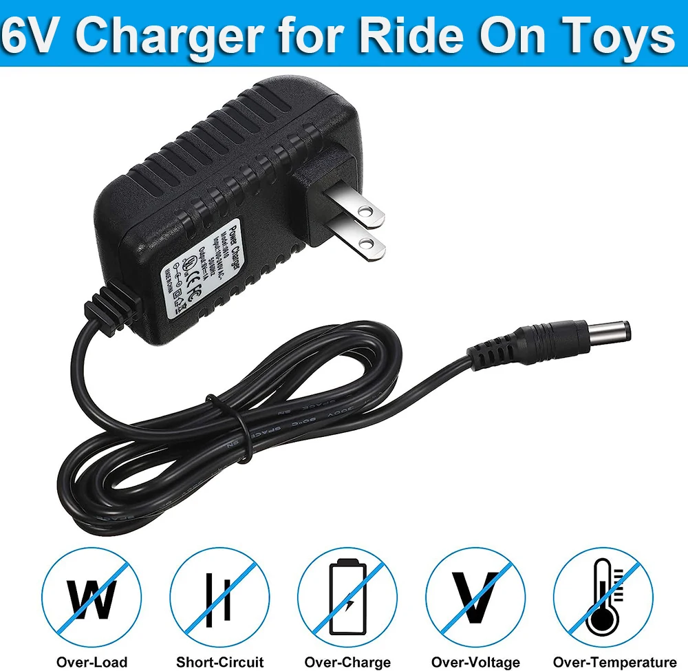 6V Battery Charger for Kids Electric Ride On Toys Compatible with for 6 Volt Kidzone Bumper Toddler Quad Battery Power Adapter