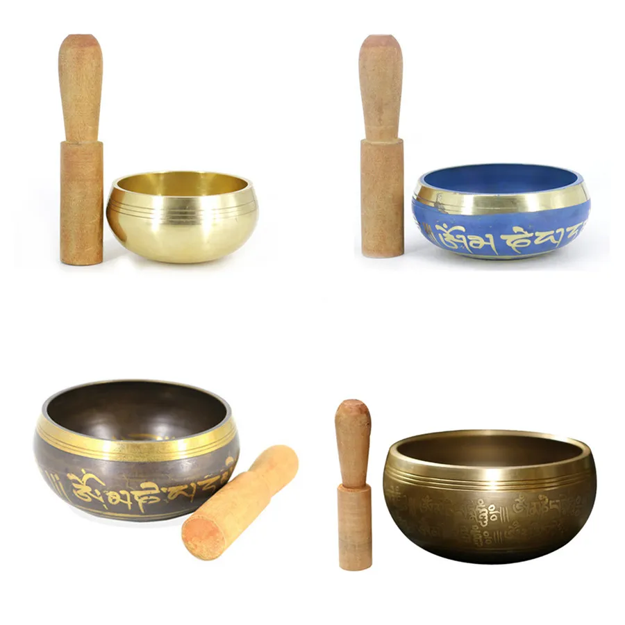 7 Different Types Tibetan Yoga Singing Bowl Large Meditation Brass Bowl Singing Bowl Bag Set Handmade with Sticker
