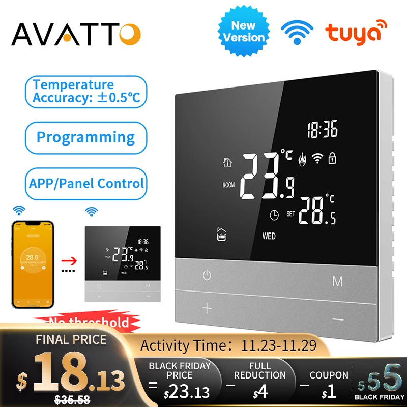AVATTO Tuya WiFi Smart Thermostat Electric Floor/Heating Water/Gas Boiler Temperature Controller For Google Home, Alexa, Alice