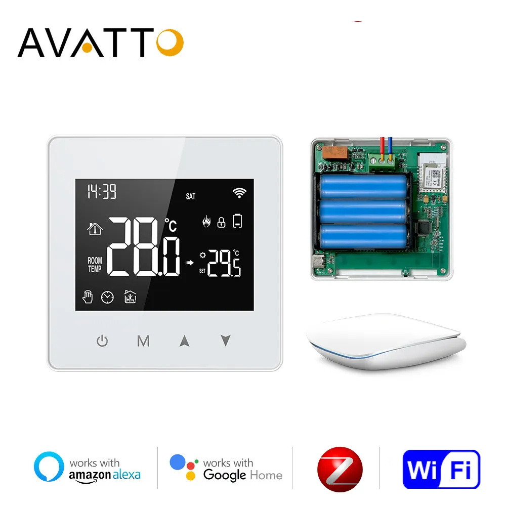 AVATTO Tuya WiFi Zigbee Thermostat Smart Home Battery powered Temperature Controller For Gas Boiler works with Alexa Google home