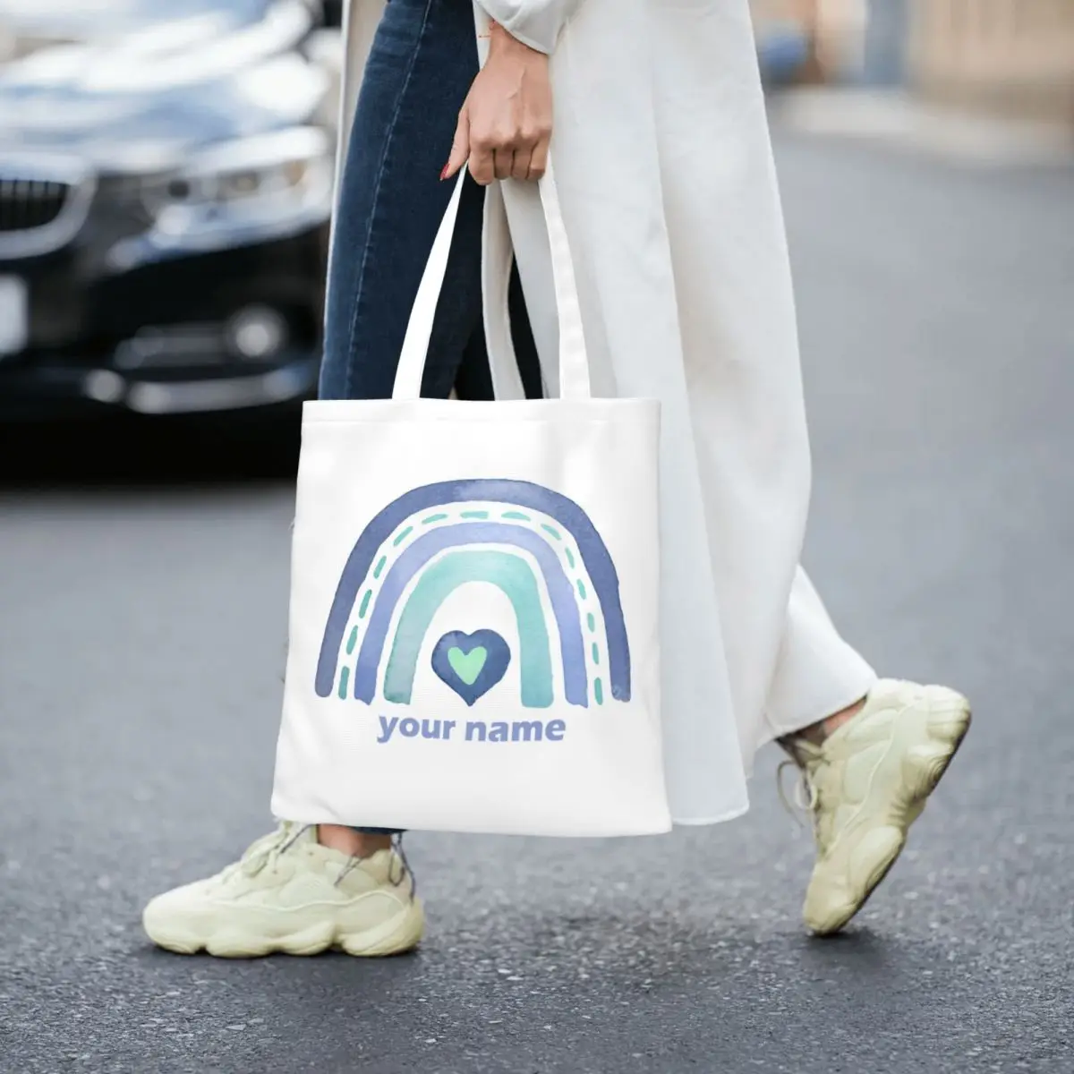 Boho Rainbow Customized Tote Bags for Women Casual Shopping Bag Personalized Name Eco Shopper Bag Birthday Gift Bolsa Feminina