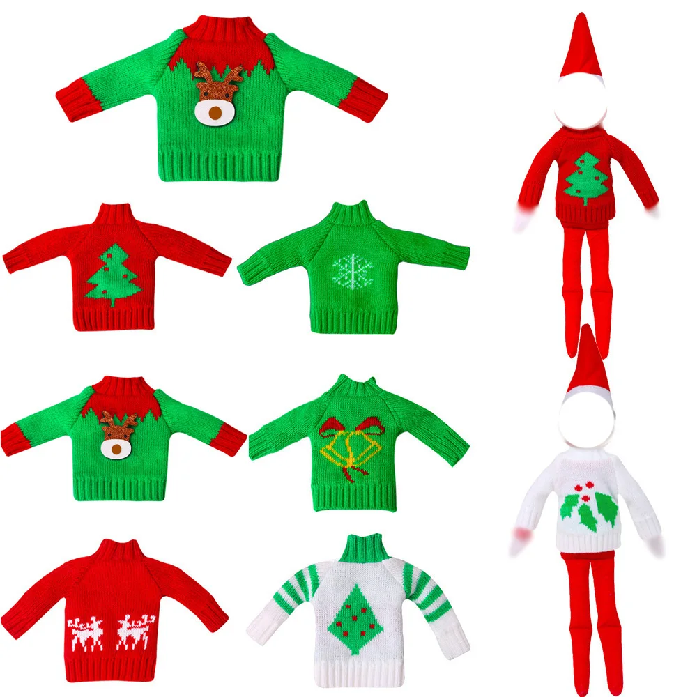 Christmas Style Clothes Winter Warm Printed Sweater Kawaii Christmas Elf Doll Toys Accessories Children DIY Gift's