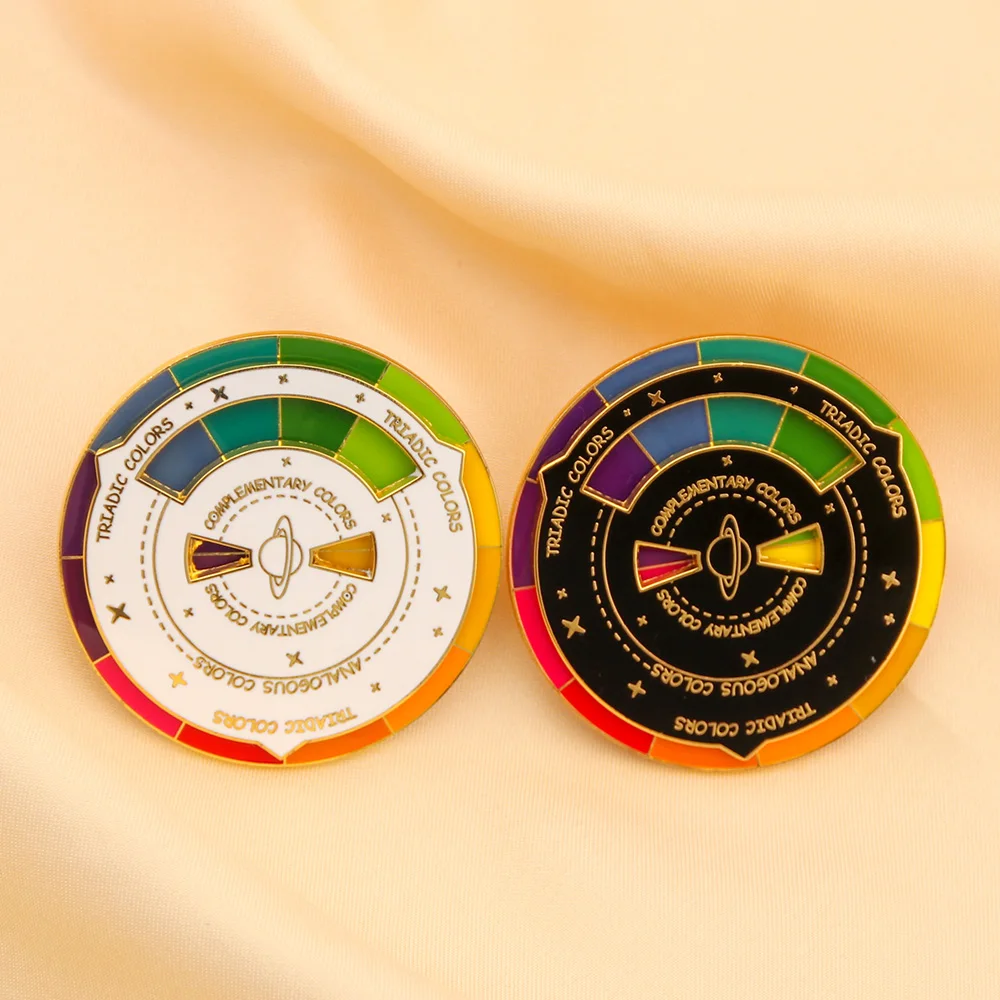 Color Compass Enamel Pin Spinning Wheel Mixed Guide Brooch Novelty Rotatable Palette Lapel Pins For Backpack Hats Accessory Gift