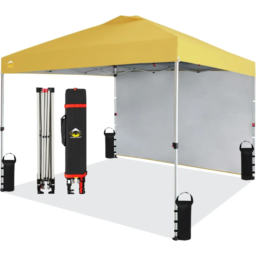 CROWN SHADES 10x10 Pop up Canopy Instant Commercial Canopy Including 1 Removable Sidewall, 4 Ropes, 8 Stakes, 4 Weight Bags