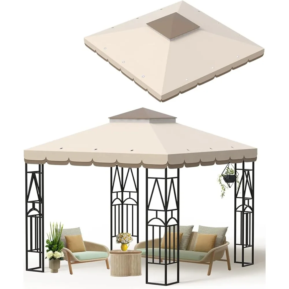DesiDear 10x10 Canopy Replacement Top Canopy Cover Replacement 10x10 FT Double Tiered Gazebo Covers for Yard Patio Garden