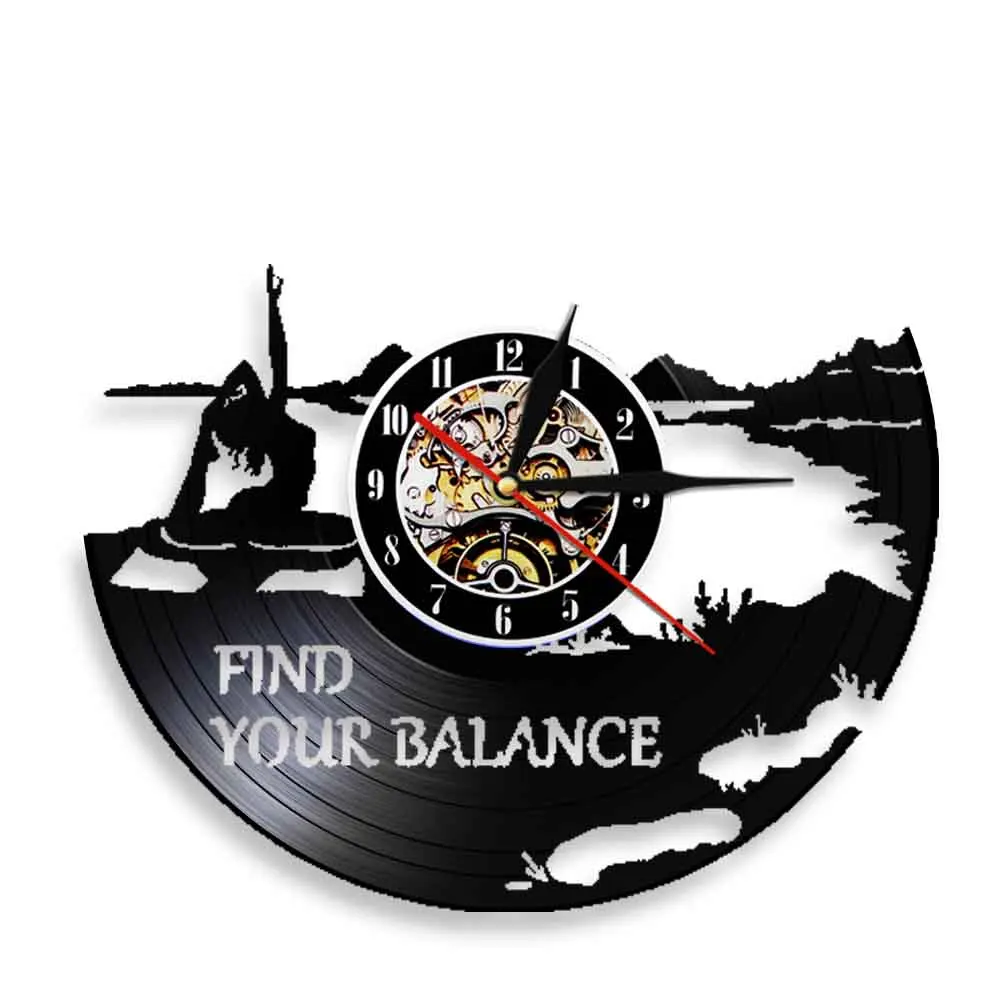 Find Your Balance Yoga Practice Decorative Wall Clock Modern Design 12"Vinyl Record Wall Clock Watches Decor For Yoga Club