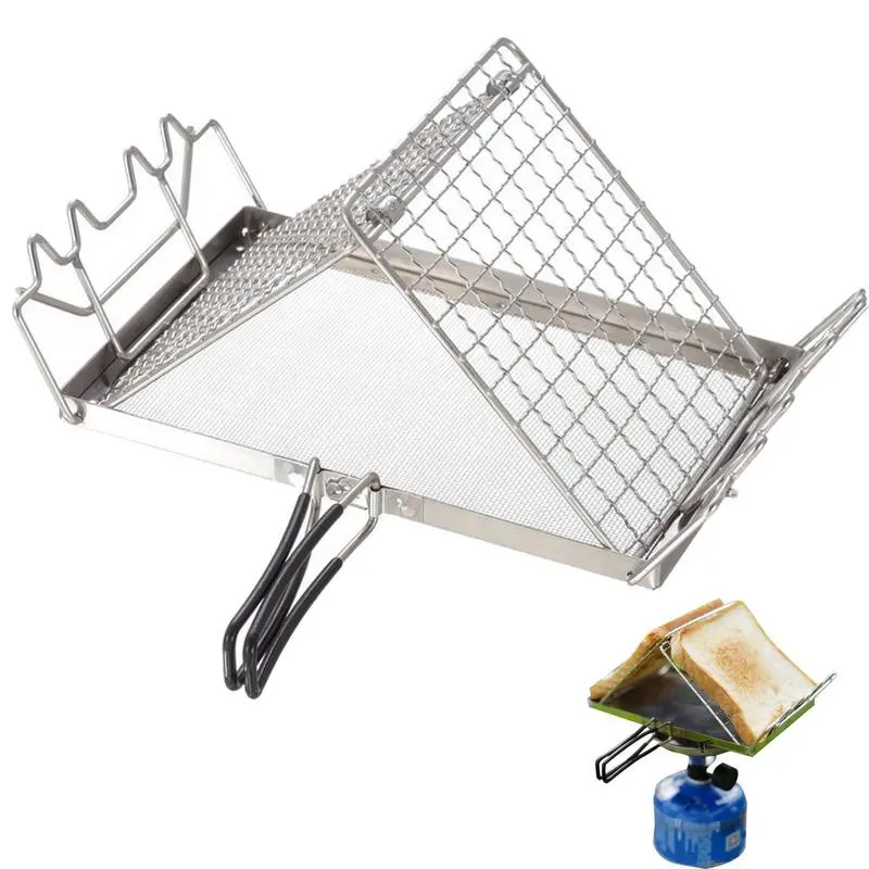 Folding Camping Stove Toaster Outdoor BBQ Grill Net Stainless Steel Toast Grill Rack Rice Cake Bread Holder Mini Picnic Grill