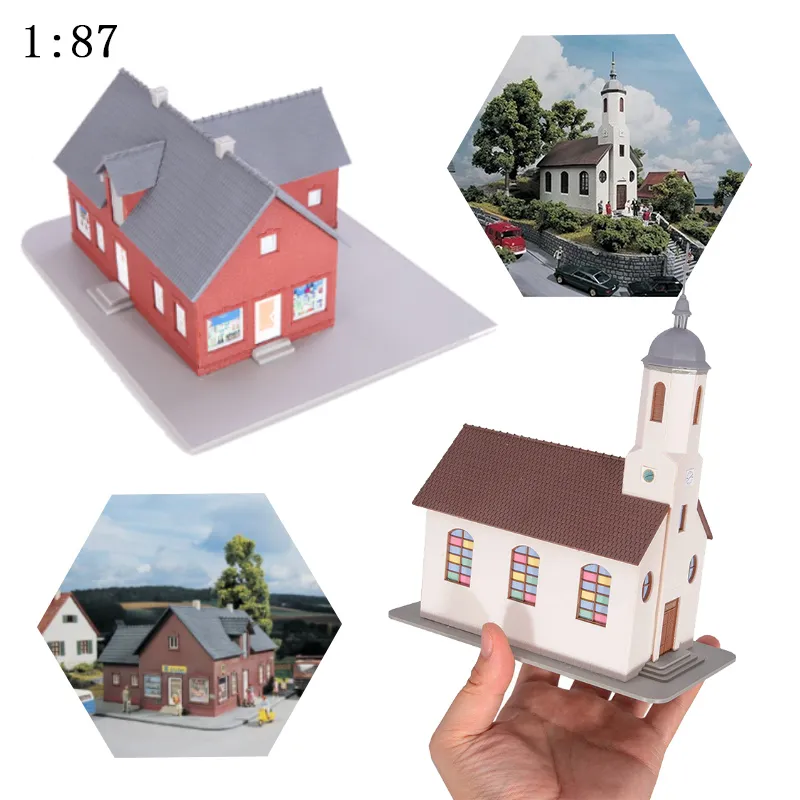 HO Scale 1:87 Miniature European Shop/Church Assembled Model Toys For Making Railway Scene Layout Building Diorama Kits