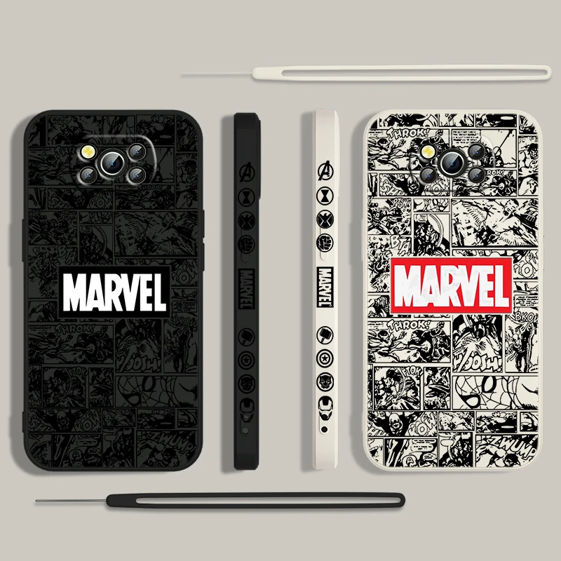 Marvel Avengers comics For Xiaomi Poco Phone Case For X4 X3 F4 F3 NFC M5 M4 M3 GT S Pro 4G 5G Liquid Left Rope Cover