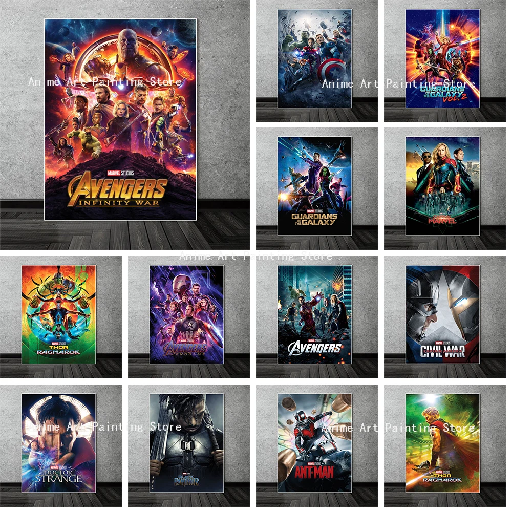 Marvel Movie Posters Avengers Superhero Canvas Paintings Wall Art Captain America Iron Man Infinity War Pictures Home Decor