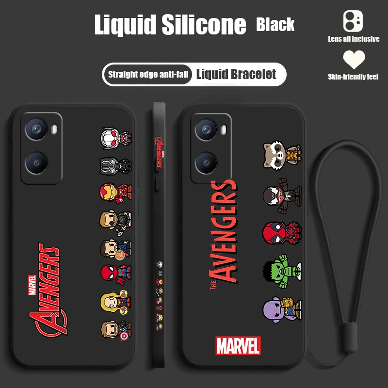 Marvels Avengers Assemble For OPPO A98 A96 A94 A93 A77S A76 A74 A73 A72 A57E S A56S Liquid Left Rope Silicone Phone Case