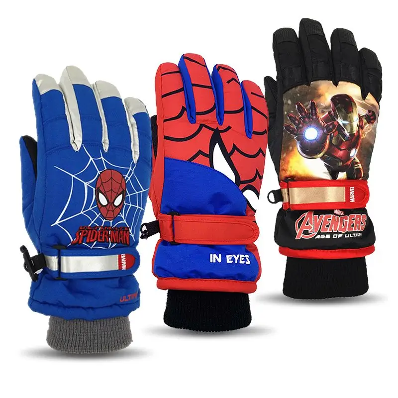 Marvel Spider-Man Iron Man Captain America Anime Peripheral Cartoon Children's Ski Gloves Creative Waterproof Warm Gloves Gift