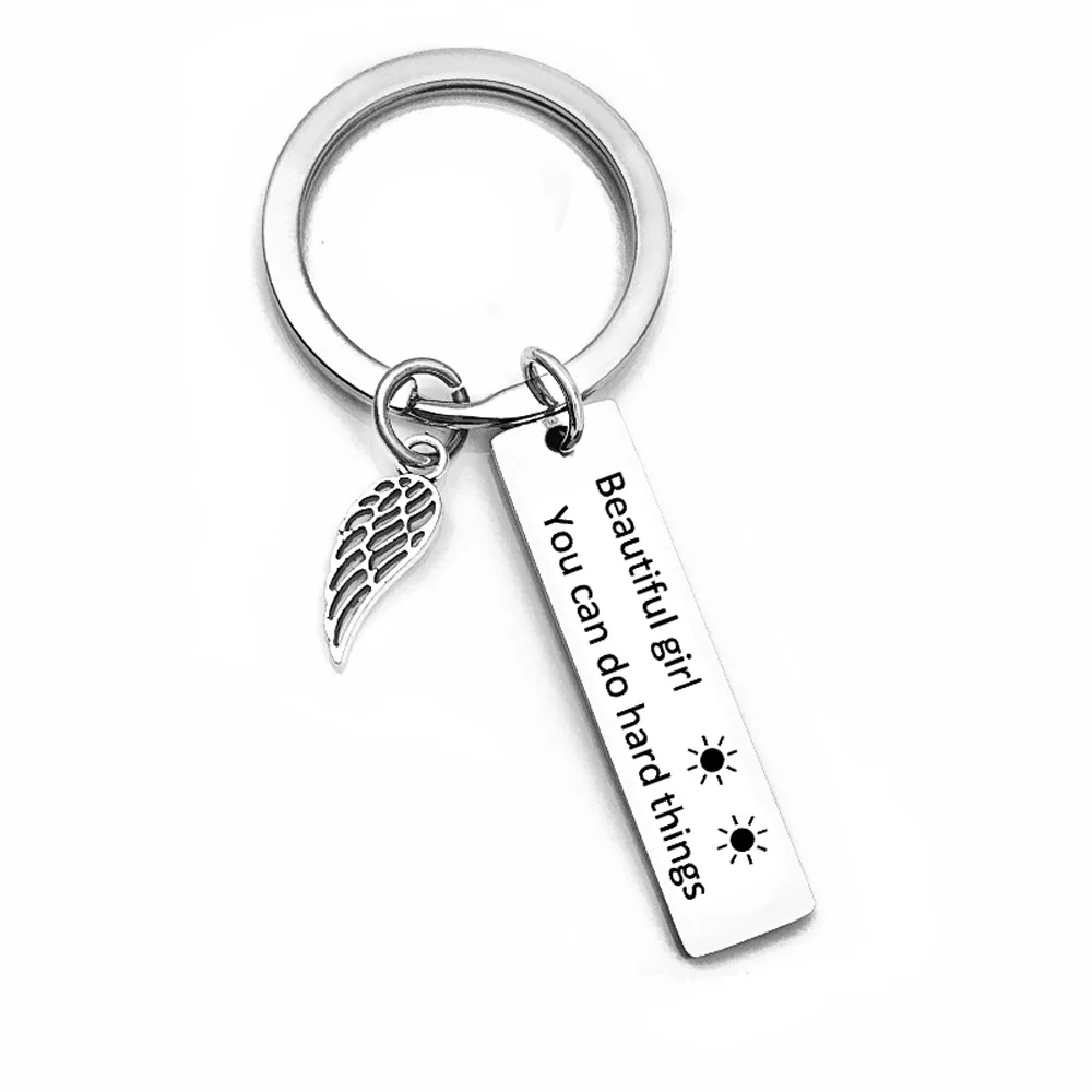 Metal Keychains Beautiful Girl You Can Do Hard Things Creative Charms Diy Jewelry Accessories Gifts