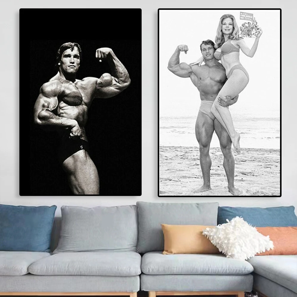 Motivational Poster Arnold Schwarzenegger Bodybuilding Print Gym Workout Body Fitness Art Canvas Painting Home Room Decor