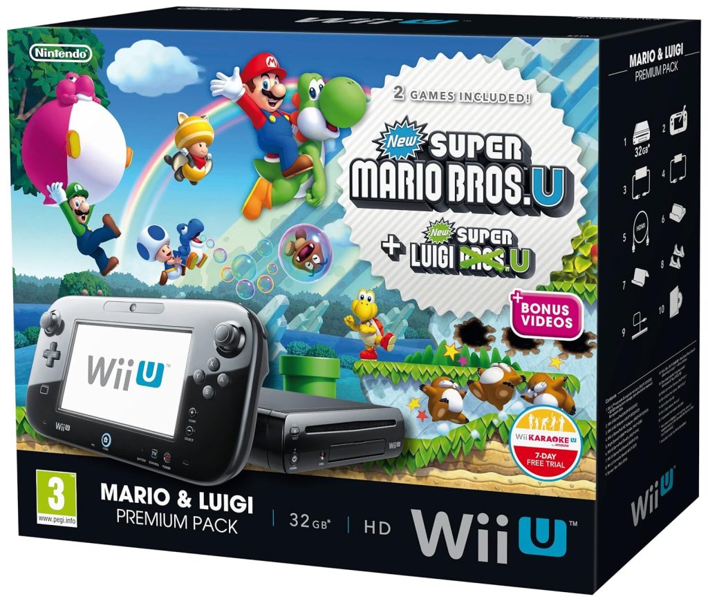 Nintendo Wii U Black Premium Pack (32GB) + New Super Mario Bros.U + New Super Luigi U