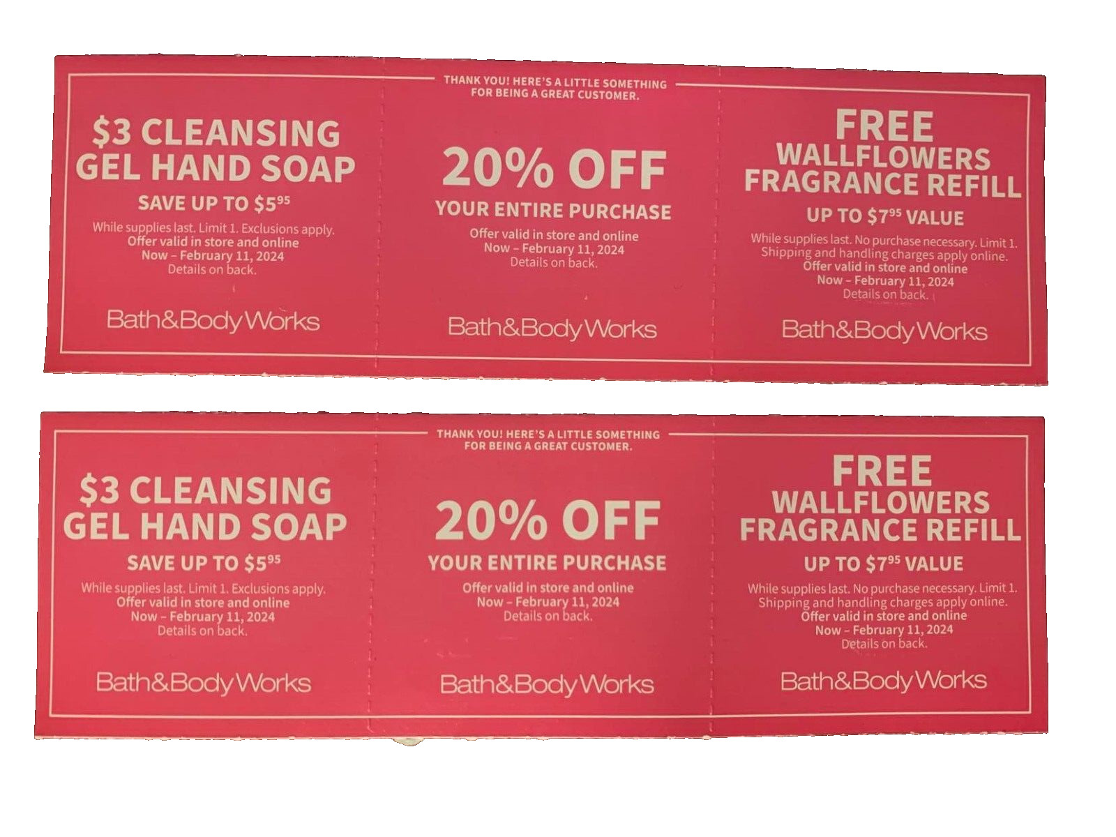 Set of 2 Bath & Body Works Coupons Now to Feb 11 2024 Bath & Body Works 20%