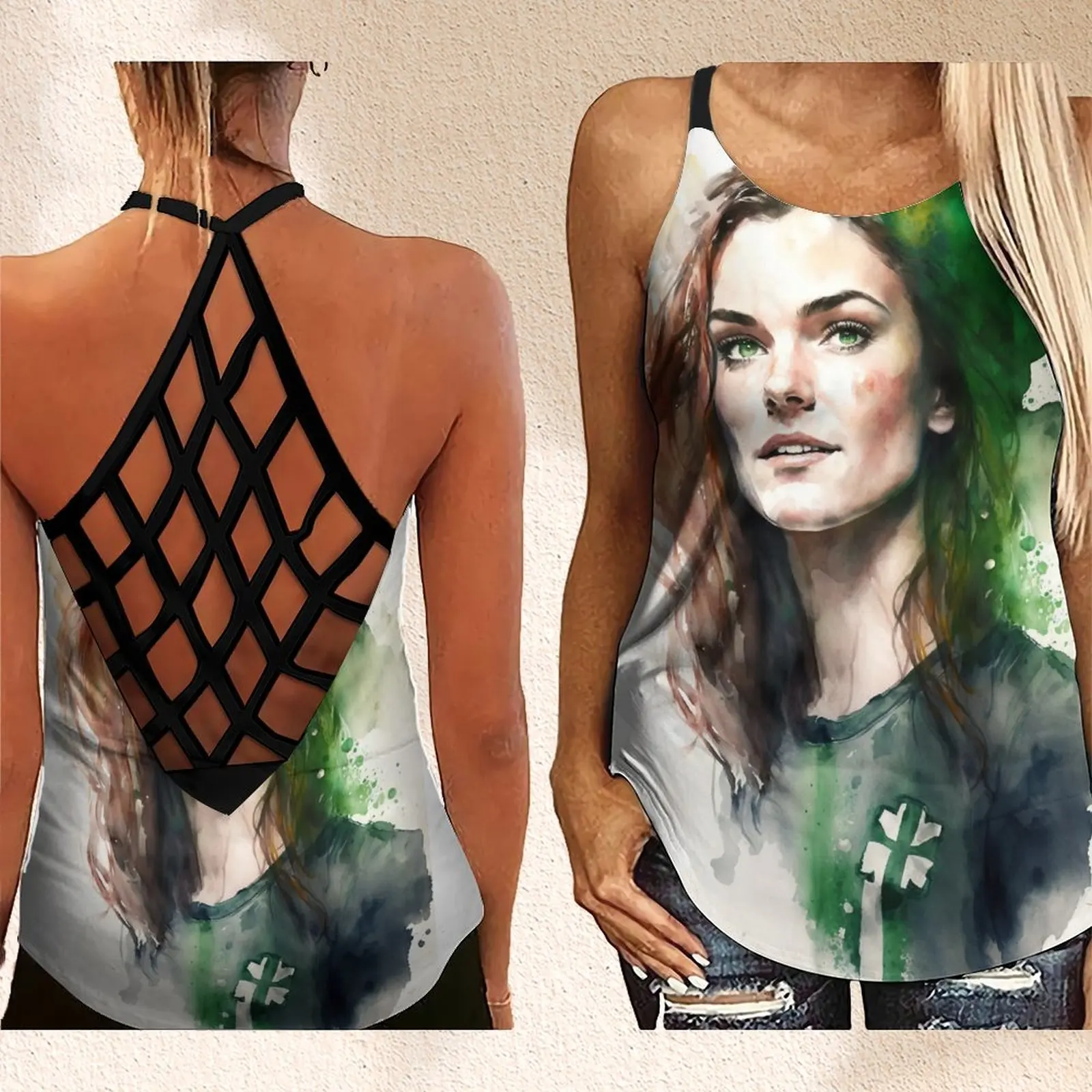Summer Women's Hollow Out Sleeveless Cross Cross Tank Top New Everyone Loves An Irish Girl Watercolor Print Yoga Top