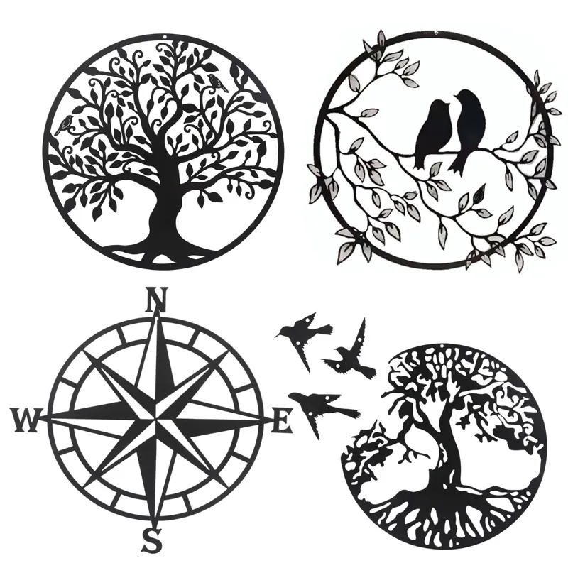 Tree of Life Metal Pendant Compass Wall Decoration Indoor Outdoor Garden Farmhouse Hanging Ornament for Home Housewarming Gift