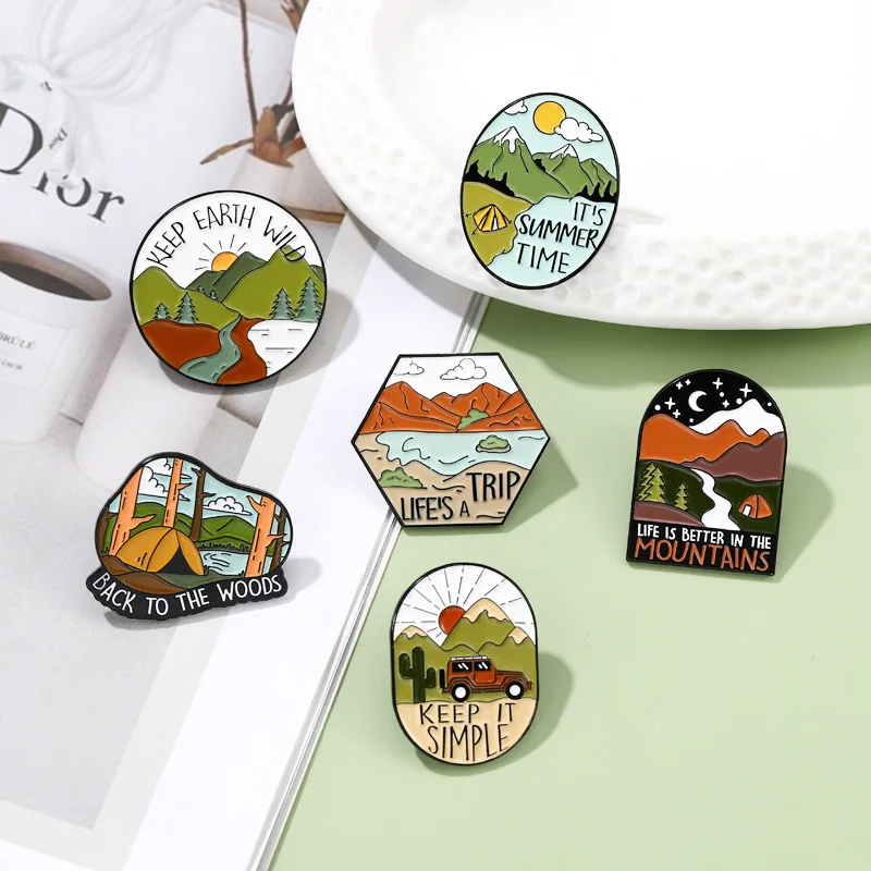 Trend Guide Sign Mountain River Lake Outdoor Tourism Series Brooch Emblem Student Clothing Bag Accessories Gifts To Friends Hot
