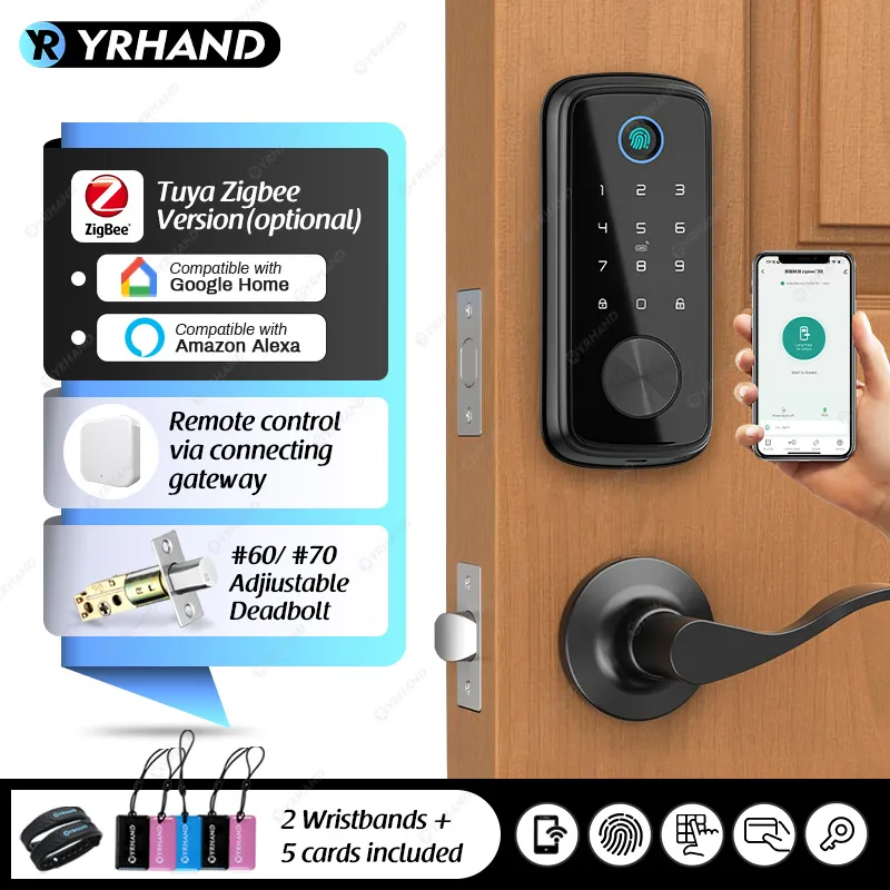 Tuya Zigbee Smart Deadbolt Locks for Front Door Alexa WiFi tuya app Biometric Fingerprint keyless Entry Keypad door lock