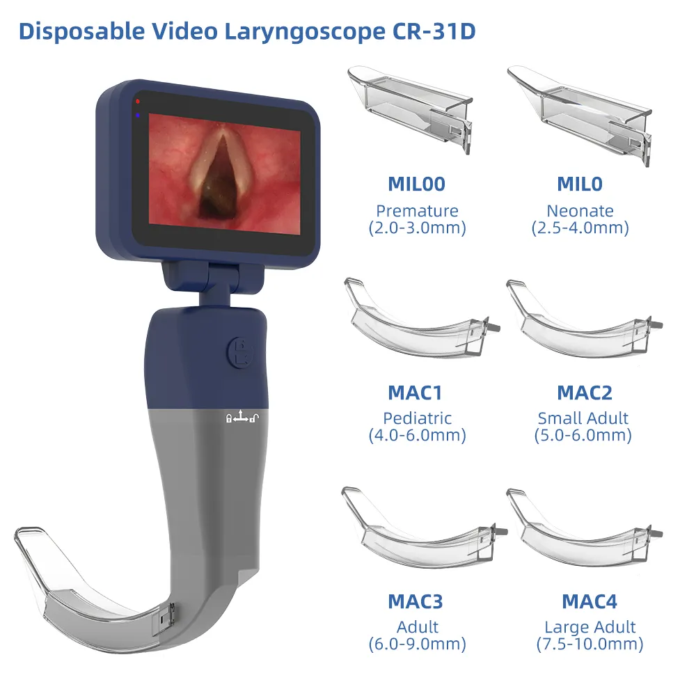 Video Laryngoscope with 2 Stainless Steel Handle,Can be Combined with 6 Disposable Blades,Purchase in Any Combination