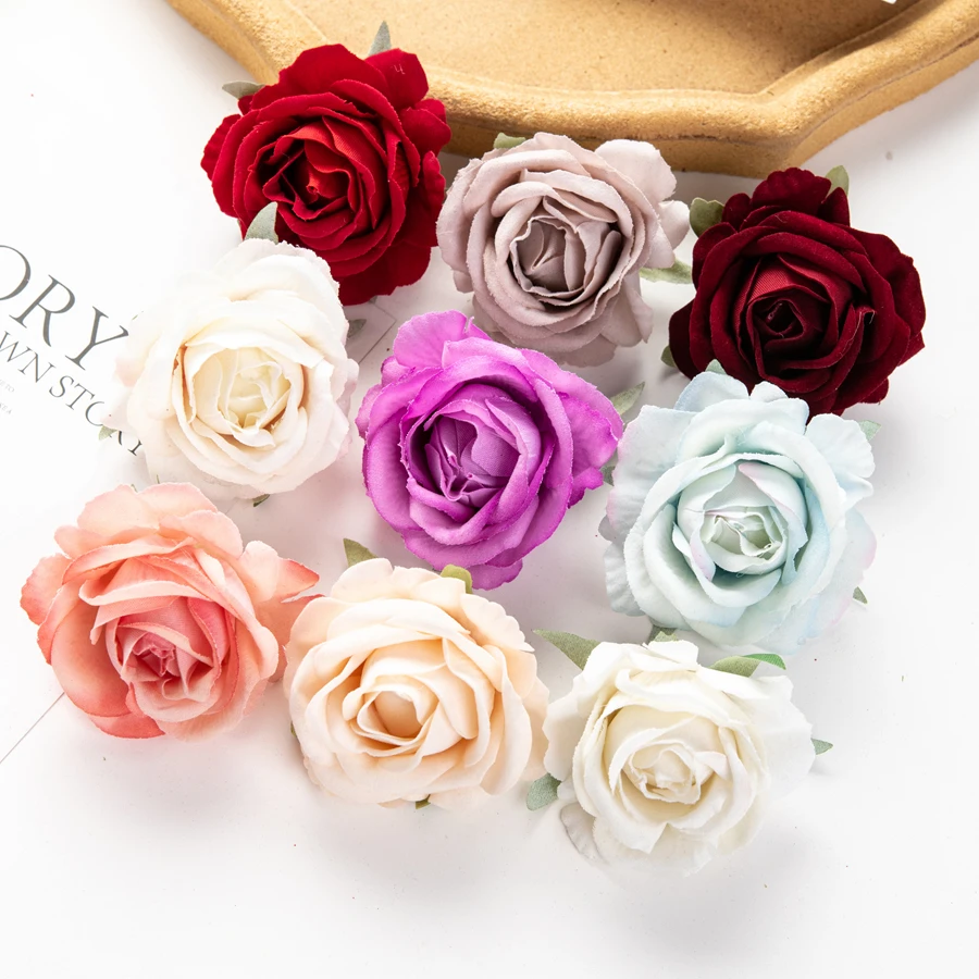 100Pcs Flannel Roses Home Decoration Christmas scrapbooking craft wreath Wedding Bridal Accessories Clearance Artificial Flowers