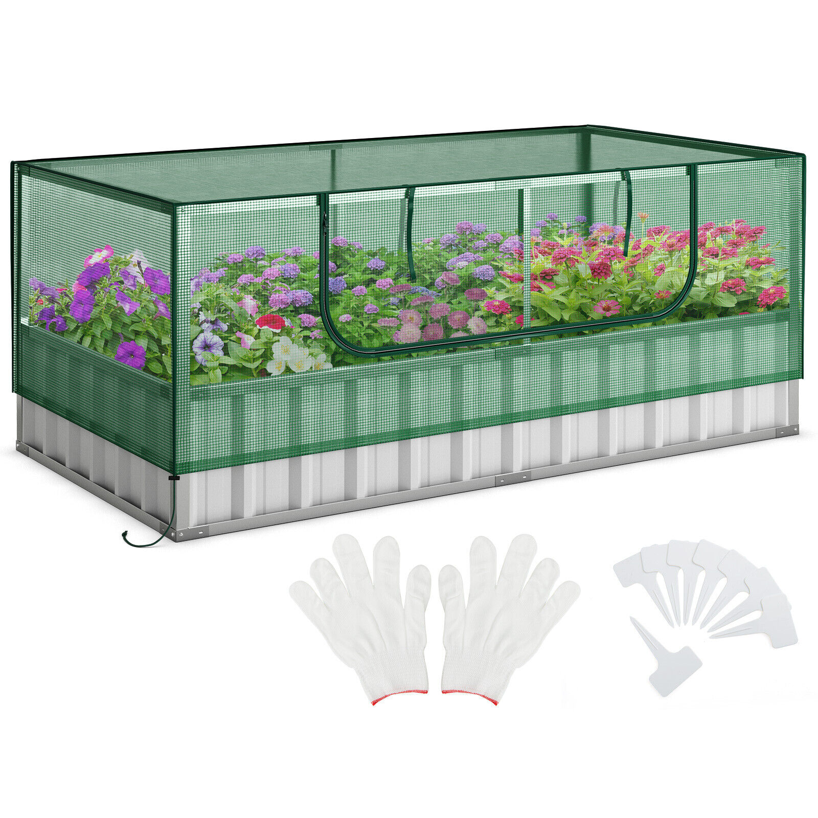 69" x 36" x 28" Galvanized Raised Garden Bed w/ Cover Roll-up Window Greenhouse