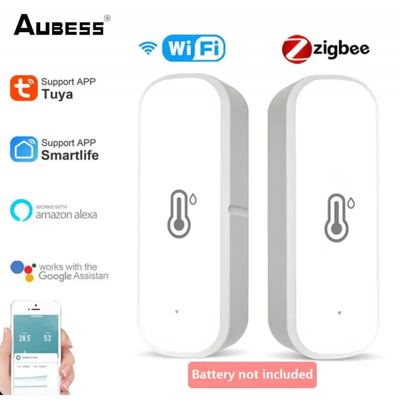 Aubess Wifi Zigbee Smart Temperature And Humidity Sensor Smart Home Assistant Security Production Work With Alexa Google Home