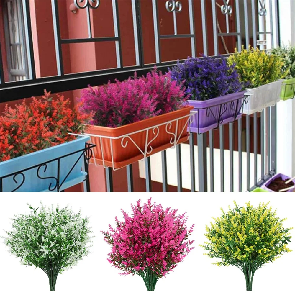 Fake Lavender Artificial Flowers UV Resistant Outdoor Decoration No Fade Faux Plastic Plants for Garden Porch Window Kitchen