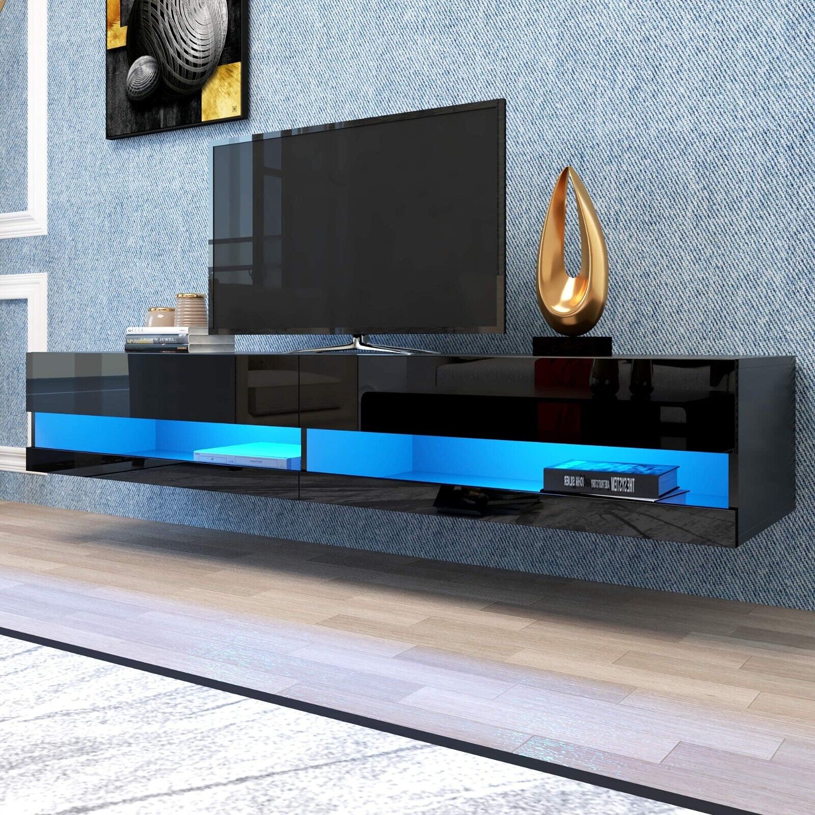 Floating LED TV Stand Wall Mounted Modern High Gloss TV Stand with Storage