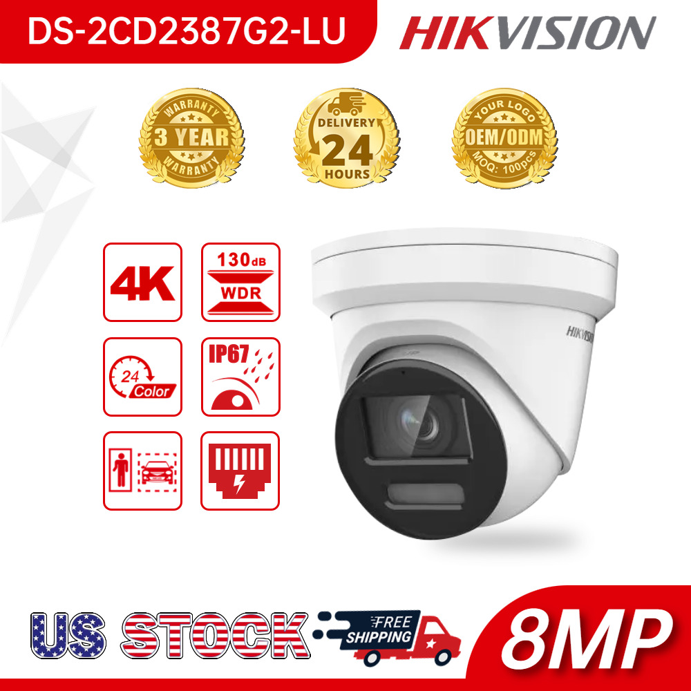 Hikvision DS-2CD2387G2-LU 4MM 4K 8MP ColorVu Turret IP Camera AcuSense PoE audio