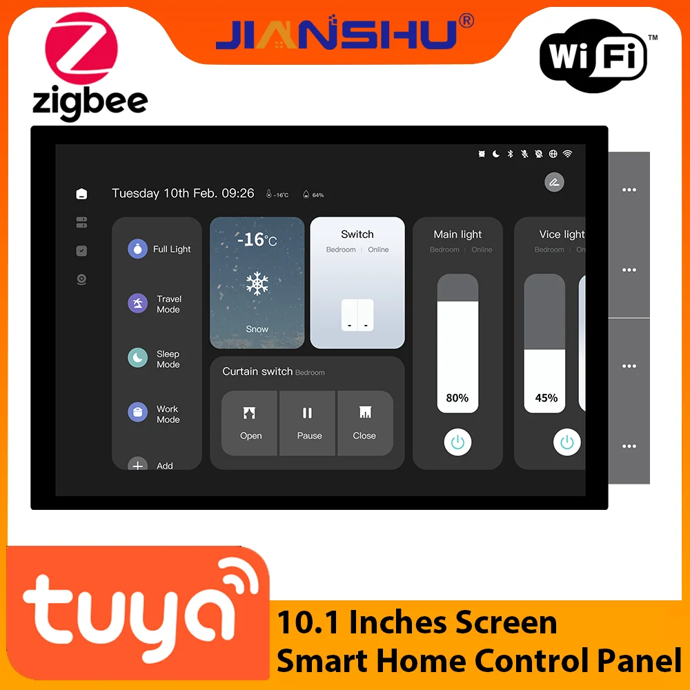 Jianshu Tuya Smart Home Display 10" screen Control Panel Zigbee Gateway Built-in Alexa works for All Products Tuya 16 Languages