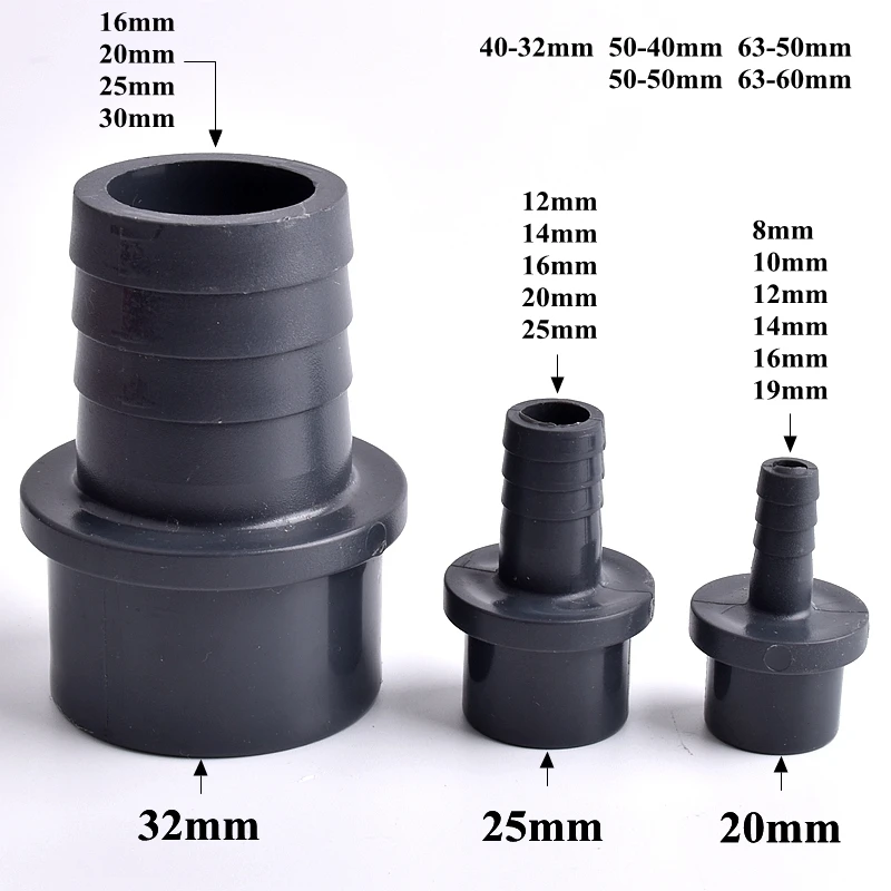 O.D 20/25-8/10/12/14/16/19/20/25mm Dark Grey Pagoda Connector Garden Hose Adapter Irrigation Pipe Soft Hose Joint Accessories