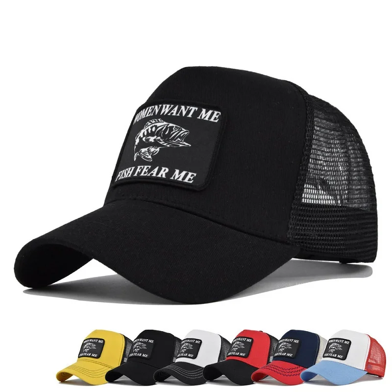 Unisex Animal Mesh Trucker Hat Fish Patch Baseball Caps Adjustable Cotton Snapback Trucker Hat Men Women Sun Hat Dropshipping
