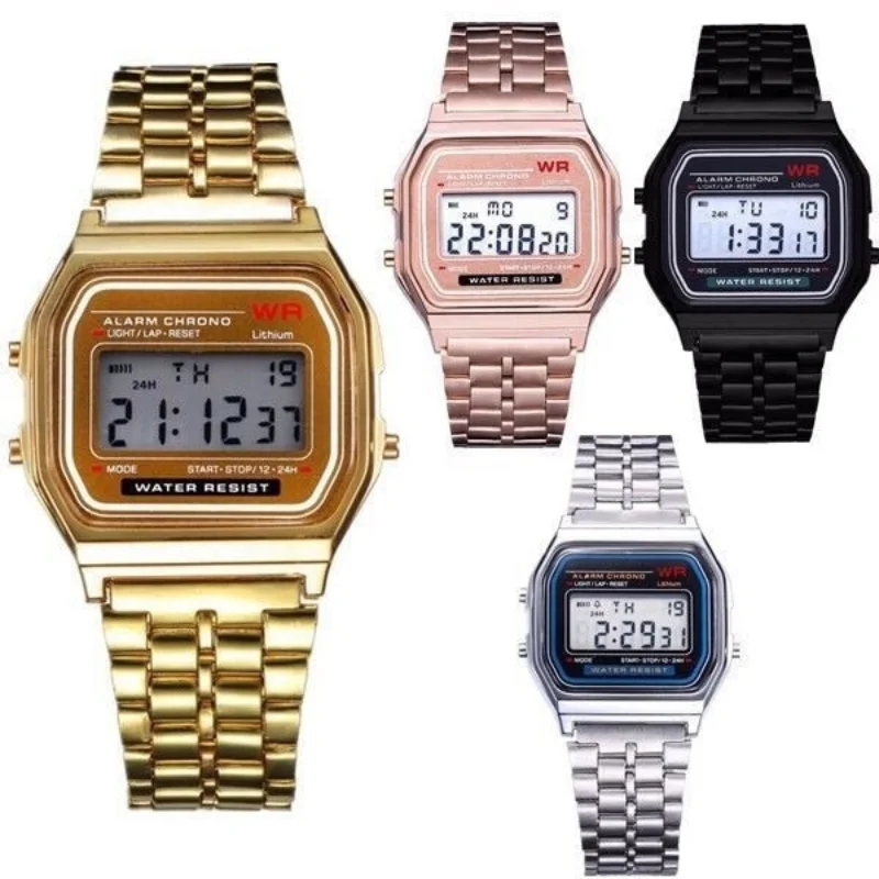 Women Men Watch Gold Silver Vintage LED Digital Sports Military Wristwatches Electronic Digital Present Gift Male Promotion