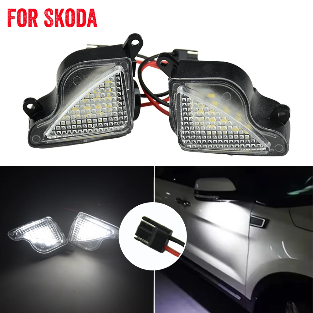 LED Under Side Mirror Light Lamp Puddle Lamp 2 Pieces 6000K White For Skoda Octavia 2 (1Z) 2004-2013 Octavia 3 MK3 (5E) 2012-20