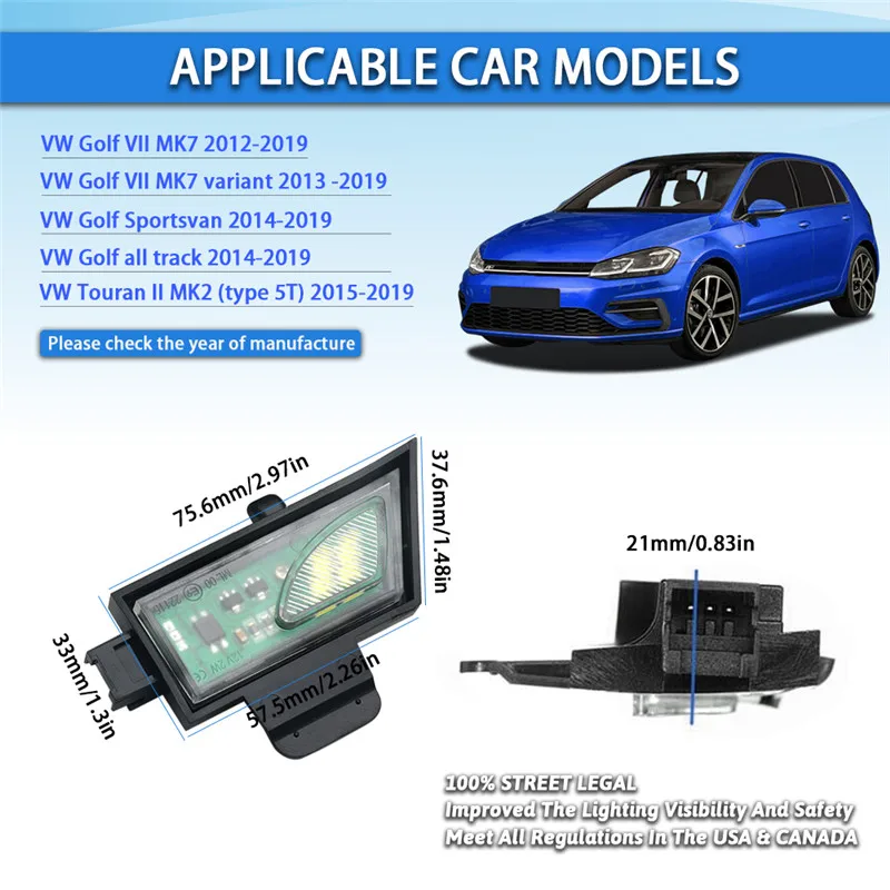 2Pcs Canbus White LED Under Side Mirror Puddle Lights For VW Golf VII MK7 Sportsvan All Track Touran II MK2 Auto Accessories