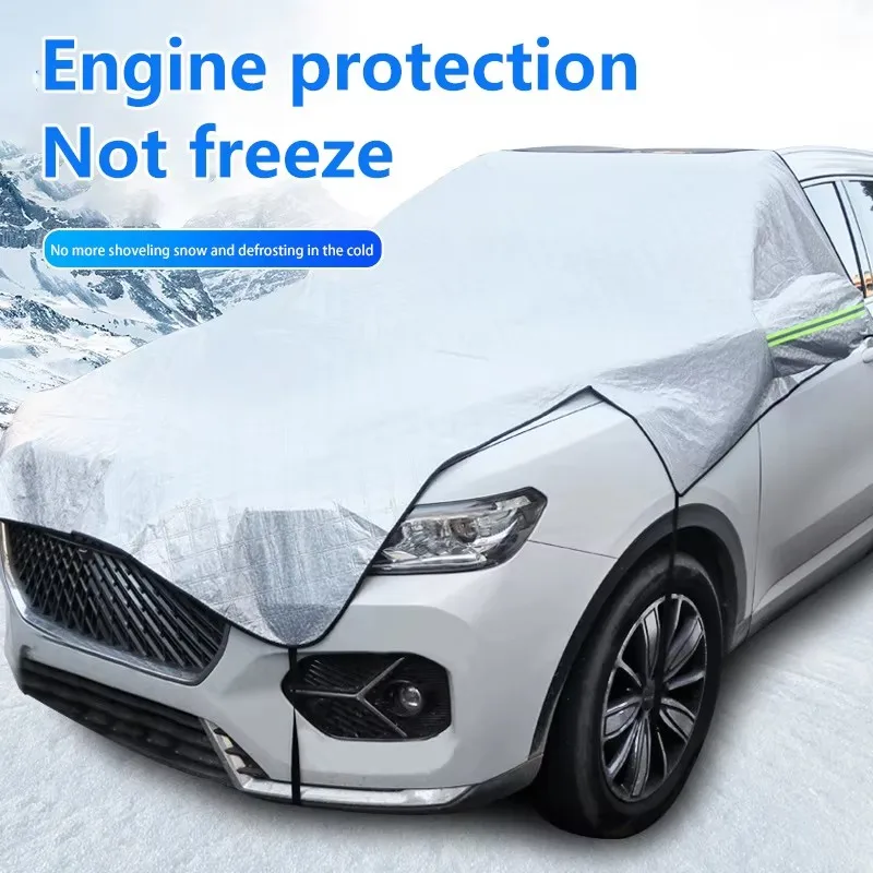Car Windshield Snow Cover With Mirrors Cover Winter Auto Engine Hood Snow Cover With Car Head Guard With Reflective Strip